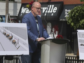 New beginning. Windsor Mayor Drew Dilkens speaks at a news conference on Friday, June 26, 2020, on a pilot project designed to help local restaurant owners welcome back customers after a lengthy pandemic shutdown.