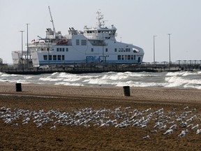 Pelee Islander II is shown July 19, 2020, at Leamington's ferry dock. The ship's operator said some passengers  are refusing to wear face masks during the 90-minute crossings to Pelee Island, a requirement to help fight the spread of COVID-19.
