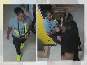 A person suspected of shooting a woman in Leamington on July 19, 2020 is pictured in these photos taken from surveillance footage. The individual goes by the alias Samantha or Sam Smith, but the OPP want to know her legal name.