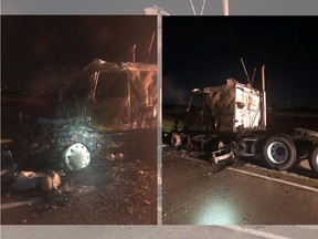Ontario Provincial Police are investigating a tractor trailer fire on Highway 401 in Lakeshore shortly after midnight on Friday, July 31, 2020.