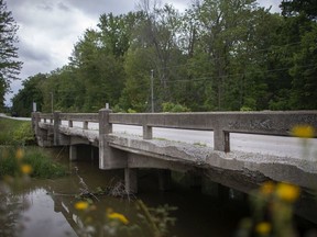 A  bridge spanning a portion of River Canard on Concession Rd 5 North, is pictured Wednesday, July 22, 2020.