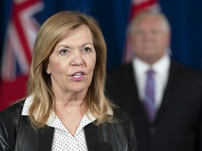 Ontario Health Minister Christine Elliott answers questions at the daily briefing at Queen's Park in Toronto on June 30, 2020.