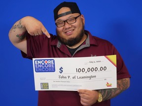 John Phan of Leamington matched the last six of seven ENCORE numbers in exact order in the April 10, 2020 LOTTO MAX draw to win $100,000! He is shown with his winning cheque at the OLG Prize Centre in Toronto.