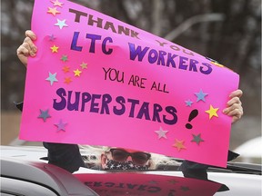 A large parade of motorists cruised by Hotel-Dieu Grace Healthcare on April 25, 2020, to thank front-line workers. They were headed to several local long-term care facilities to do the same.
