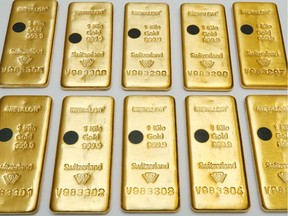 One-kilogram bars of gold at Swiss refiner Metalor in Marin near Neuchatel, Switzerland, July 5, 2019.