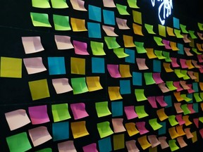 Memos with protest slogans were replaced by empty memos at a "yellow" restaurant, a business that supports the pro-democracy movement, after the new national security law legislation in Hong Kong, China, Friday, July 3, 2020.