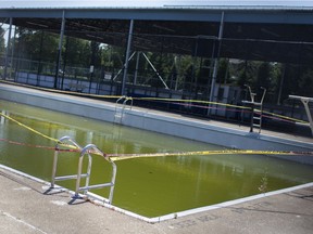 Windsor might be in the midst of a sweltering heat wave, but the city's splash pads, beach and public pools are still all out of action. Shown here on Friday, July 3, 2020, is the neglected green-coloured outdoor public pool at Lanspeary Park.