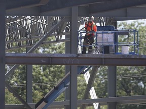 A worker is shown at the University of Windsor's new Sport and Recreation Centre project on Friday, July 17, 2020.