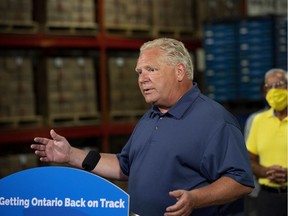 Premier Doug Ford, photographed at an announcement earlier this week, announced Thursday the provincial government is providing $6 million in grants to police services across Ontario.