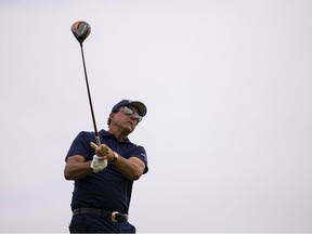 Phil Mickelson of the United States hits his tee shot on the first hole during the final round of the Charles Schwab Series at Ozarks National on August 26, 2020 in Branson, Missouri.