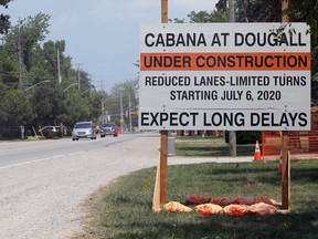 Roadwork construction underway on Cabana Road West between Dougall and Rankin avenues is shown on July 7, 2020.