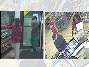 Leamington, ON. Tuesday, August 4, 2020 -- The Ontario Provincial Police want help identifying these two robbery suspects, who took cash and a pack of cigarettes from a business in Leamington on Monday, August 3, 2020.