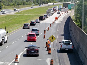 E.C. Row Expressway eastbound is down to one lane from Huron Church to Conservation Drive in this August 2020 photo.