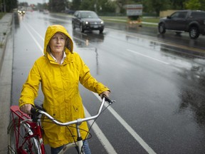 Jennifer Escott, of Bike Windsor Essex, is pictured on a bike lane on Cabana Road East, Friday, August 28, 2020.