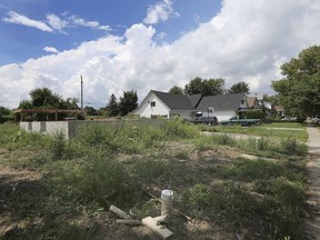 A lot in the 1000 block of Westminster Boulevard in Windsor's Riverside area, photographed Aug. 3, 2020. The property is apparently undergoing development, but has become overgrown with weeds.