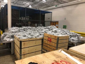 More than 1,000 pounds of marijuana in vacuum-sealed packages, seized by U.S. Customs and Border Protection officers at their cargo inspection facility on Fort Street in Detroit from a commercial truck with a Canadian driver on Aug. 23, 2020.