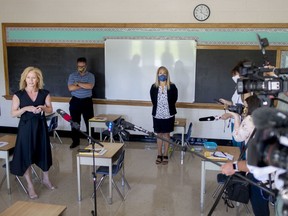 Windsor-Essex Catholic District School Board superintendent Melissa Farrand speaks during a press event at St. Joseph Catholic Elementary School in River Canard as schools prepare for students returning in September, Thursday, August 6, 2020.