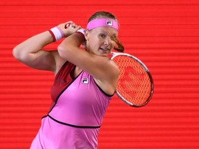 Netherlands' Kiki Bertens in action during her match against Latvia's Anastasija Sevastova