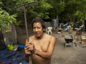 Darryl Fornier, who is squatting in one of several tents set up on private land in Windsor's urban core, is pictured on Aug. 25, 2020.