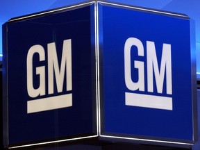 (FILES)The corporate logo for the General Motors Corporation is pictured in this January 11,2005 file photo during the North American International Auto Show at Cobo Hall in Detroit, Michigan.