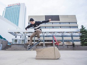 Ryan Barron skateboarding in downtown Windsor in an undated photo by Ryan Brough of Zeebrah Media.