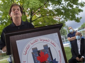 Paul Borrelli, the new community services expansion director for the Iraqi Canadian Group Organization, speaks at a BBQ event at Bruce Park in Windsor on Aug. 28, 2020.