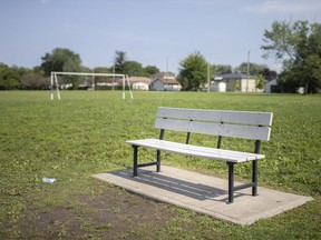 A bench at Superior Park in the 1700 block of Totten Street in Windsor, photographed Sept. 1, 2020. A group bullying and assault incident that was recorded on video took place at the bench.
