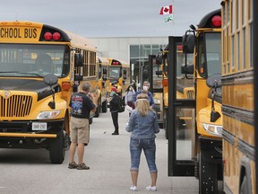 Buses are shown at the Tecumseh Vista Academy on Thursday, September 10, 2020.