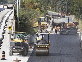 Workers are shown at the EC Row westbound off ramp at Dominion Blvd. on Thursday, September 24, 2020. A major road resurfacing project has been ongoing between Dougall and Huron Church.