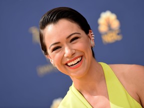 Lead actress in a drama series nominee Tatiana Maslany arrives for the 70th Emmy Awards at the Microsoft Theatre in Los Angeles, Calif., on Sept. 17, 2018.