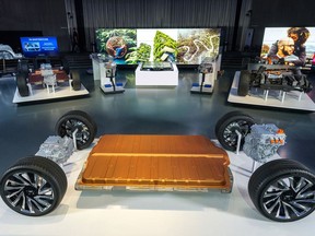 A new modular platform and battery system named Ultium is unveiled by General Motors at the Design Dome on the GM Tech Center campus in Warren, Michigan, U.S. in this handout photo provided March 4, 2020.