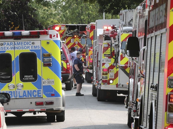  Windsor firefighters are shown at the scene of a house fire on Tuesday, September 15, 2020 in the 1200 block of Hickory Rd. Four adults and two children were displaced and a neighbour who tried to extinguish the fire was treated for minor smoke inhalation.