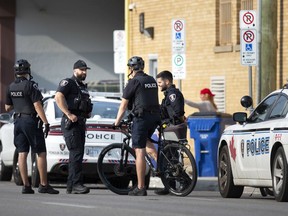 Windsor police officers on patrol in the downtown core on Sept. 23, 2020.