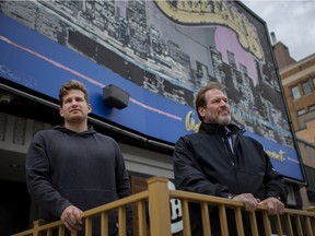 Sam Katzman, left, and his father, Rob Katzman, are pictured outside Cheetah's, Wednesday, September 30, 2020.  The Ontario government has ordered all strip clubs closed due to COVID-19.