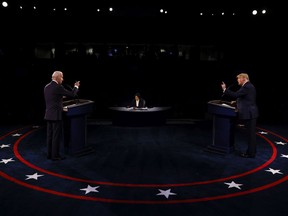 President Donald Trump and Democratic presidential nominee Joe Biden participate in the final presidential debate at Belmont University on October 22, 2020 in Nashville, Tennessee. This is the last debate between the two candidates before the November 3 election.