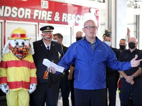 Thank you! Mayor Drew Dilkens presented a plaque of appreciation to the men and women of the Windsor Fire & Rescue Services on Friday, Oct. 2, 2020, for their ongoing efforts as front-line workers during the COVID-19 pandemic. The presentation also helped kick off Fire Prevention Month, with this year's theme of battling the No. 1 cause of fires in Windsor — cooking fires in the kitchen.