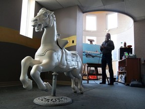 Illustrator Glen Donaldson is working on some cast aluminum carousel horses at his downtown studio. Donaldson has been active in the Windsor arts and painting scene for 40 years.