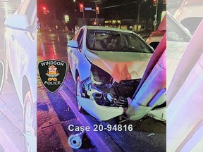Windsor police have charged a 65-year-old man with impaired driving after this vehicle collided head-on with a traffic light pole in the city on Sunday, Oct. 18, 2020.