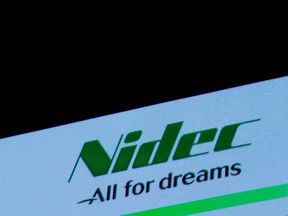 Nidec Corp's logo is pictured at an earnings results news conference in Tokyo, Japan, July 25, 2018.