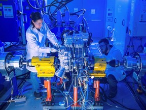 GM engineers test the 'Ultium Drive' unit in the dyno chamber at the General Motors Propulsion Systems Center in Pontiac, Michigan, U.S. in an undated photograph obtained September 16, 2020.