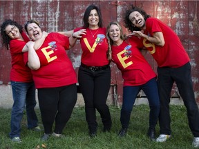 Ready to feud. Harrow's Teves family, from left, Nancy Teves, Bella Silva-Cacihas, Zelia Abdulkader, Jaycee Smith, and Mike Teves, will be competing in the second season of CBC's Family Feud Canada show. They're shown getting into the spirit of it on Tuesday, Oct. 6, 2020.