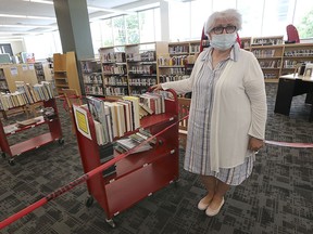 The central branch of the Windsor Public Library on Ouellette Ave. opened its doors for public computer use on Monday, July 27, 2020. Kitty Pope, CEO of the Windsor Public Library is shown at the branch.  The Windsor Public Library is hoping to reopen more of its computer facilities to 50 per cent capacity in the coming weeks and is reporting a relatively low rate of staff absent due to COVID-19.