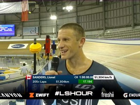 Windsor-based triathlete Lionel Sanders at the Mattamy National Cycling Centre in Milton after his record-setting ride on Oct. 23, 2020.