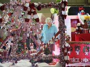 Bonnie Kozma of the Windsor Parade Corporation checks some of the Santa Claus parade floats in storage in Tecumseh on Oct. 14, 2020.