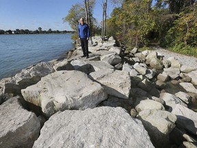 Island rescue. Windsor Mayor Drew Dilkens is shown on Friday, Oct. 2, 2020, walking along a section of large rocks on Peche Island that were placed to combat shoreline erosion.