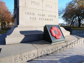 Windsor cenotaph on University Avenue East Monday. Several online ceremonies are planned to mark Remembrance Day.