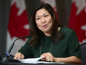 Minister of Small Business, Export Promotion and International Trade Mary Ng takes part in a press conference on the second day of the Liberal cabinet retreat in Ottawa on Tuesday, Sept. 15, 2020.