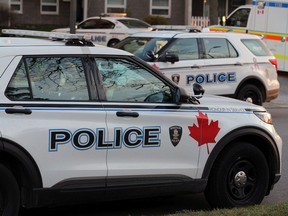 Windsor Police respond to a call along with Essex-Windsor EMS paramedics on the 2900 block of Wildwood Drive in Forest Glade Monday evening.