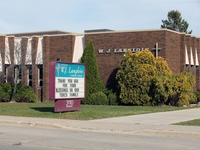 The exterior of W.J. Langlois Catholic School is shown Nov. 19, 2020.