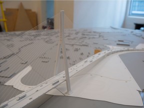 Replica model of the Gordie Howe International Bridge is shown Nov. 6, 2020.